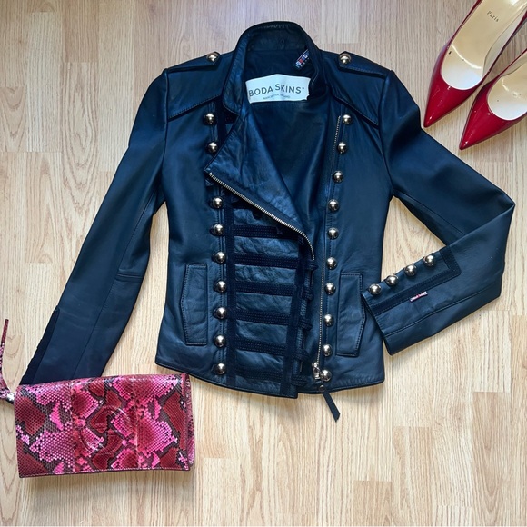 Boda Skins Black Napa Sheep leather Napoleon V2 biker jacket - Picture 9 of 15